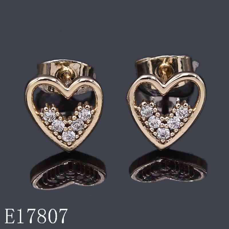 E17807 - 18K Gold Plated Open Heart Stud Earrings with Cubic Zirconia Accent