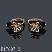 E17897-3 - 18K Gold Plated Flower Huggie Hoop Earrings with Black Gemstone Accents