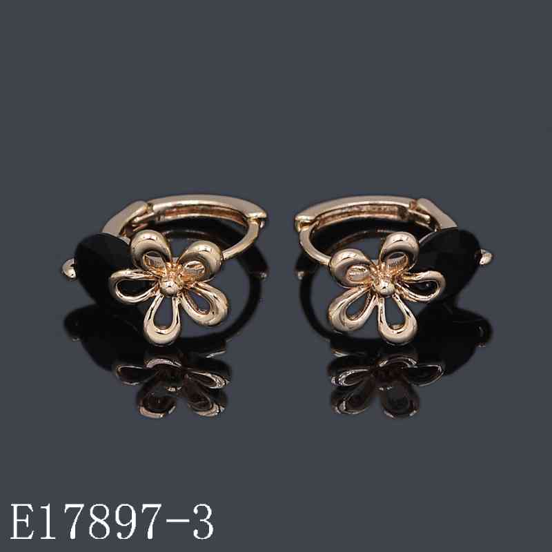 E17897-3 - 18K Gold Plated Flower Huggie Hoop Earrings with Black Gemstone Accents