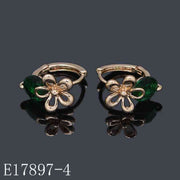 E17897-4 - 18K Gold Plated Emerald Green Floral Huggie Hoop Earrings | Small Flower Gemstone Earrings for Women