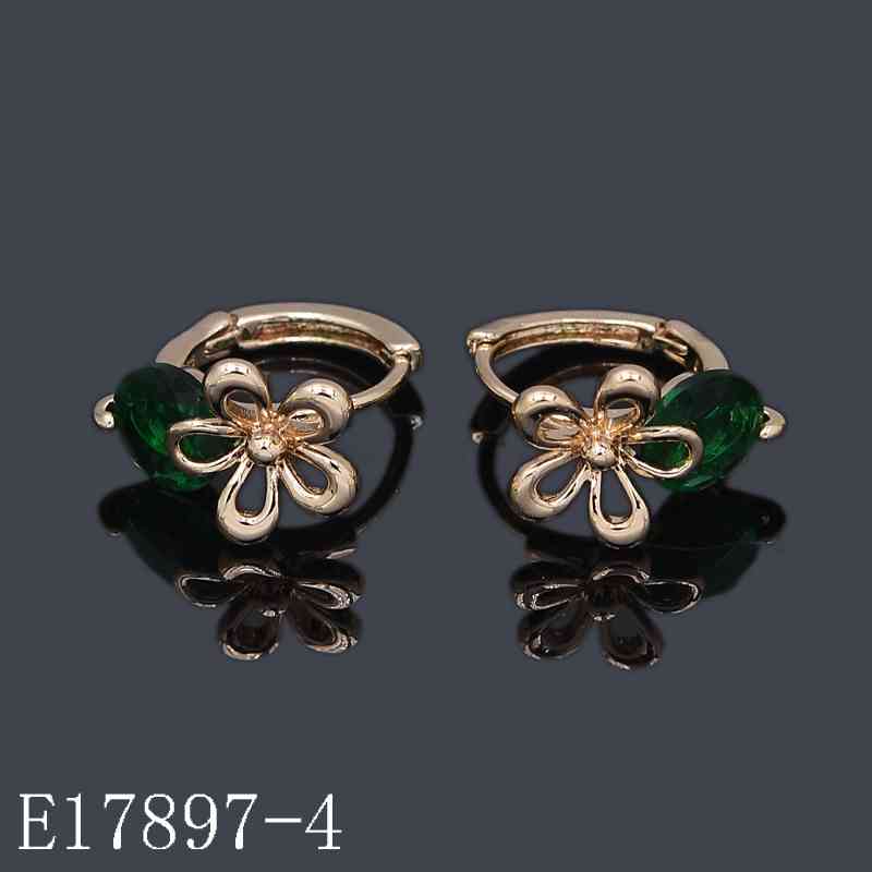 E17897-4 - 18K Gold Plated Emerald Green Floral Huggie Hoop Earrings | Small Flower Gemstone Earrings for Women