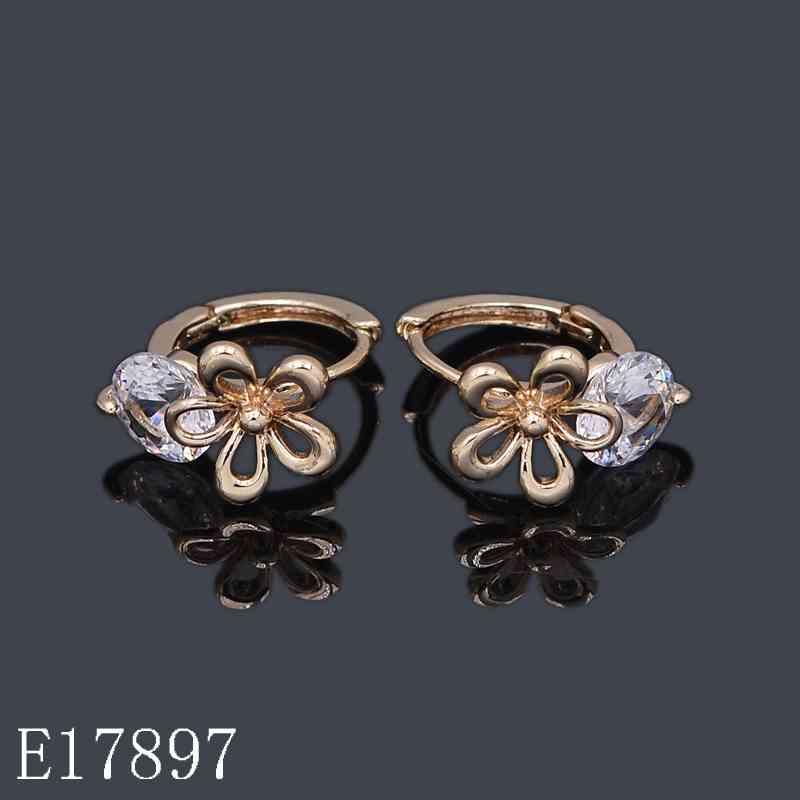 E17897 - 18K Gold Plated Floral Cubic Zirconia Huggie Hoop Earrings | Small Flower Crystal Earrings for Women