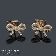 E18170 - 18K Gold Plated Cubic Zirconia Bow Stud Earrings for Women – Elegant Dainty Ribbon Earrings