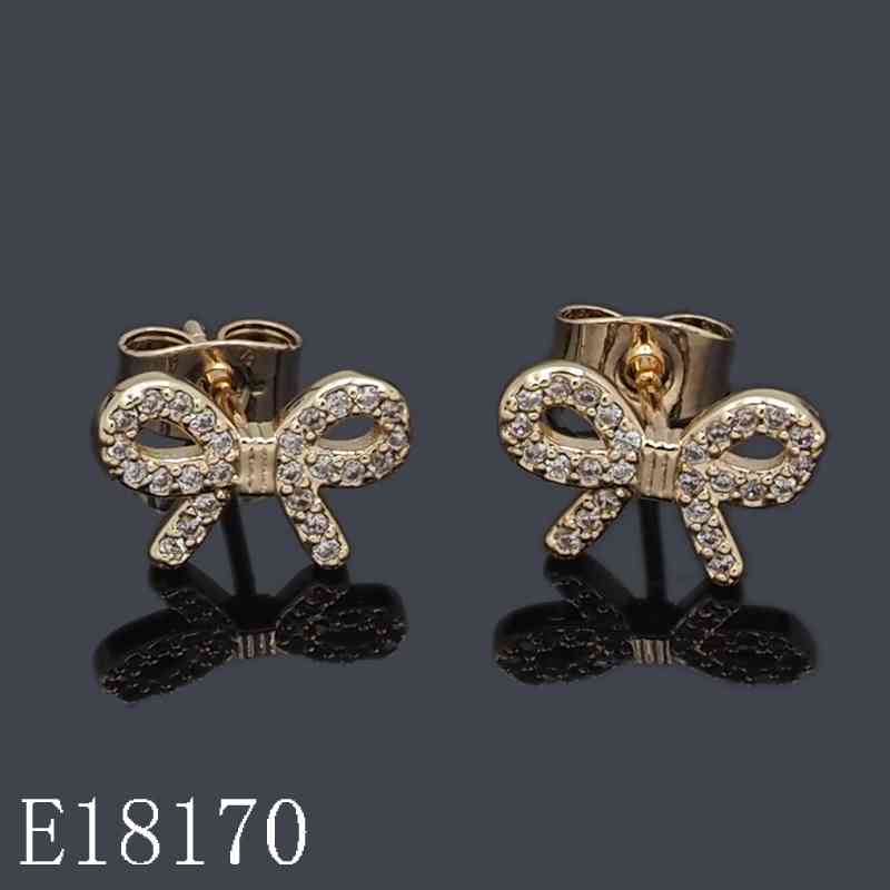 E18170 - 18K Gold Plated Cubic Zirconia Bow Stud Earrings for Women – Elegant Dainty Ribbon Earrings
