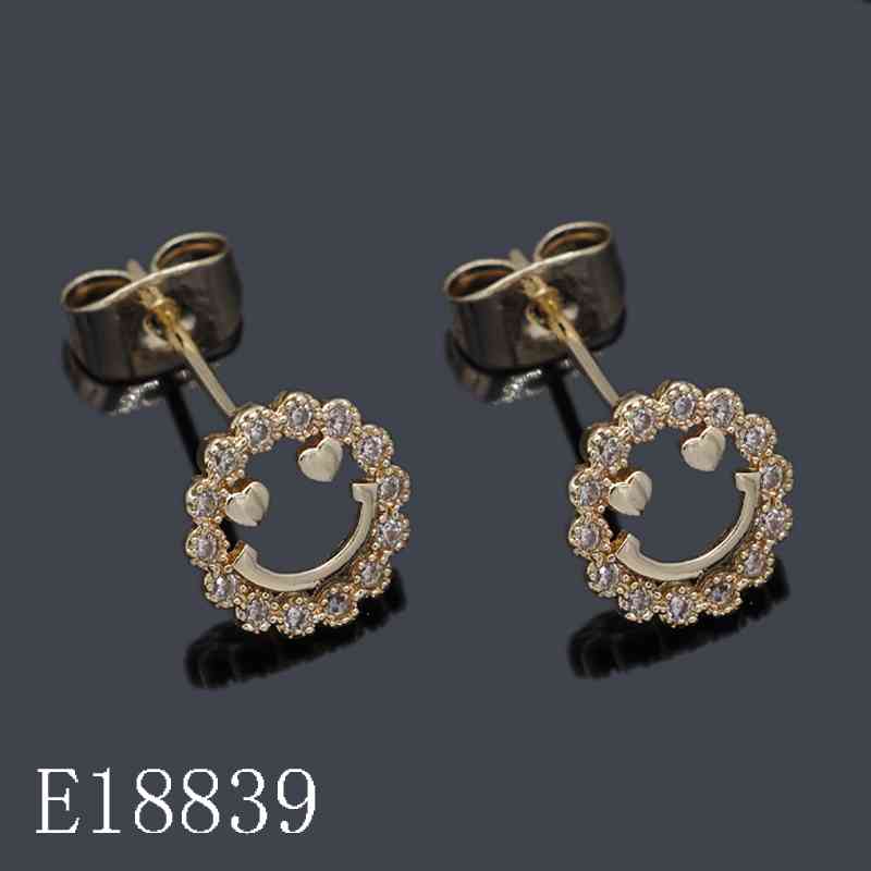 E18839 - 18K Gold Plated Heart Eye Smiley Face Stud Earrings with Cubic Zirconia | Sparkly Dainty Jewelry Gift
