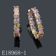 E18968-1 - 18K Gold Plated Multicolor Cubic Zirconia Huggie Hoop Earrings | Emerald Cut Pastel Gemstone Hoops