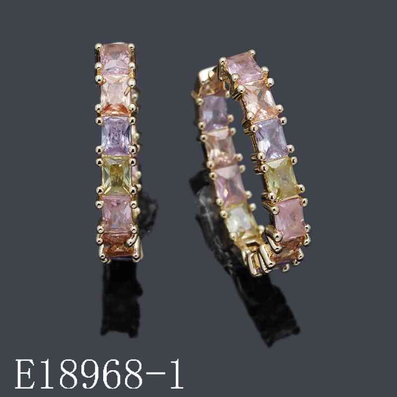 E18968-1 - 18K Gold Plated Multicolor Cubic Zirconia Huggie Hoop Earrings | Emerald Cut Pastel Gemstone Hoops