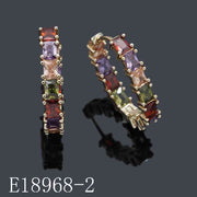 E18968-2 - 18K Gold Plated Rainbow Cubic Zirconia Huggie Hoop Earrings | Colorful Emerald-Cut Gemstone Hoops