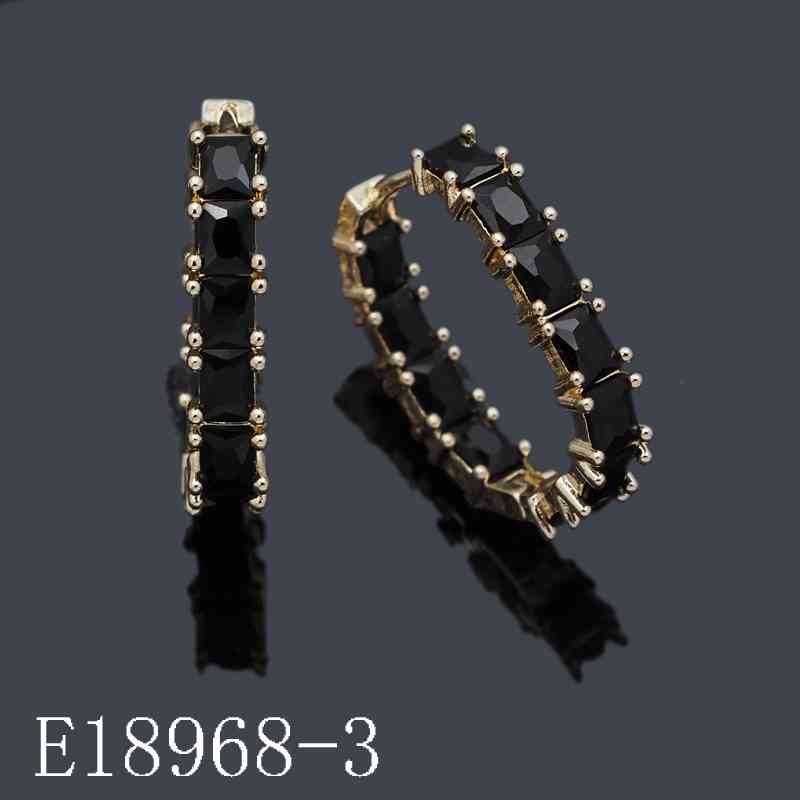E18968-3 - 18K Gold Plated Emerald-Cut Black Onyx Huggie Hoop Earrings for Women