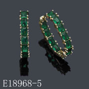 E18968-5 - 18K Gold Plated Emerald Green Zirconia Hoop Earrings | Rectangle Cut Huggie Hoops