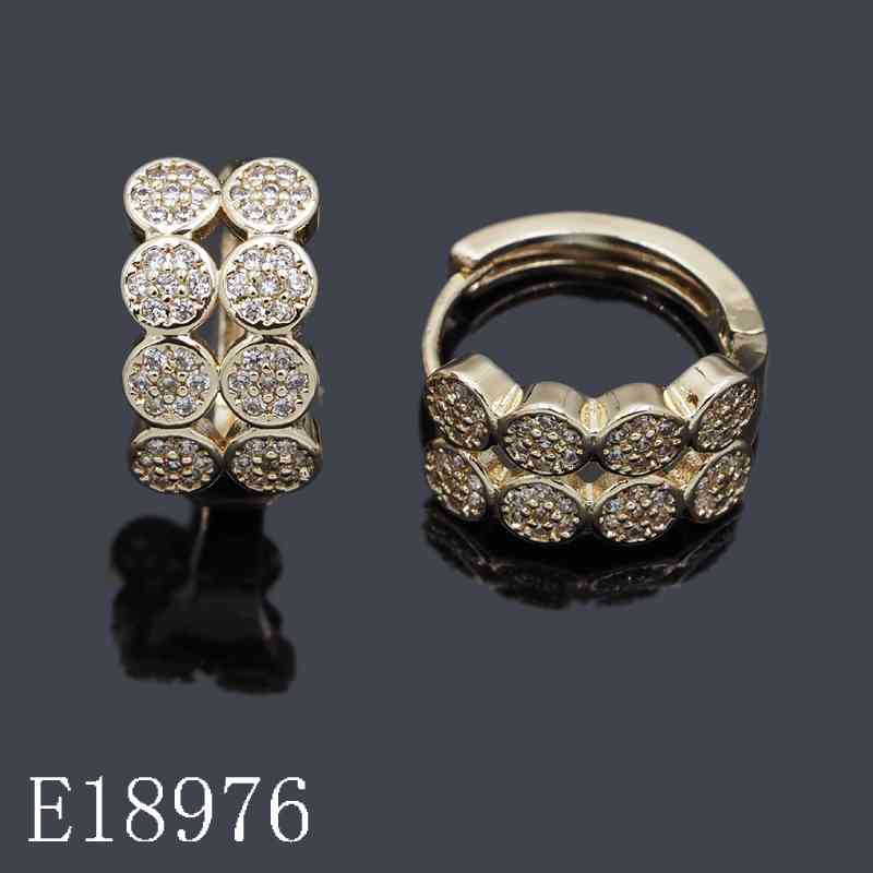 E18976 - 18K Gold Plated Double Row Cubic Zirconia Huggie Hoop Earrings