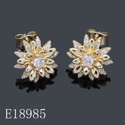 E18985 - 18K Gold Plated Flower Stud Earrings – Sparkly Cubic Zirconia Floral Cluster Earrings for Women