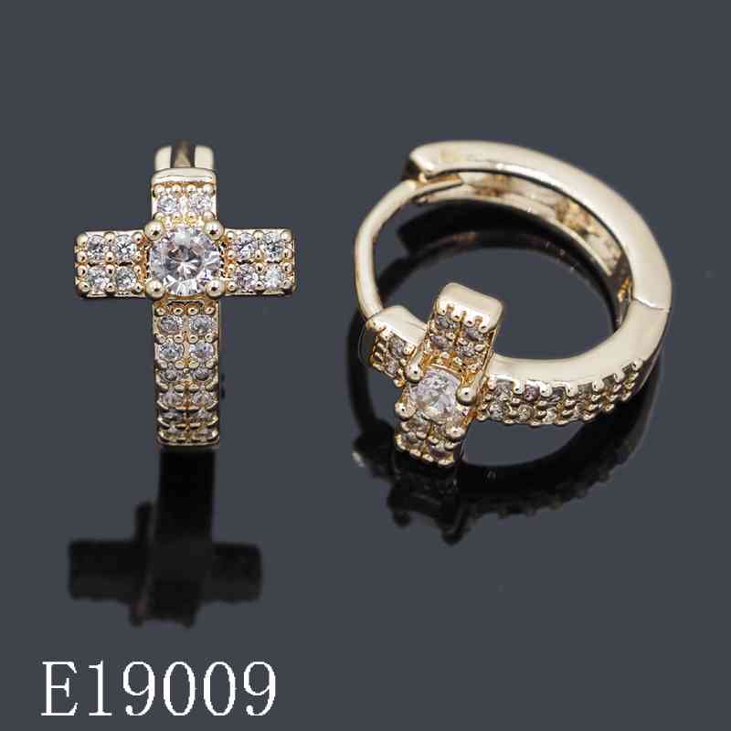 E19009 - 18K Gold Plated Cross Huggie Hoop Earrings with Cubic Zirconia Accent