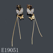 E19051 - 18K Gold Plated Cubic Zirconia Butterfly Dangle Earrings | Long Tassel Drop Jewelry