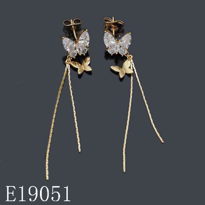 E19051 - 18K Gold Plated Cubic Zirconia Butterfly Dangle Earrings | Long Tassel Drop Jewelry
