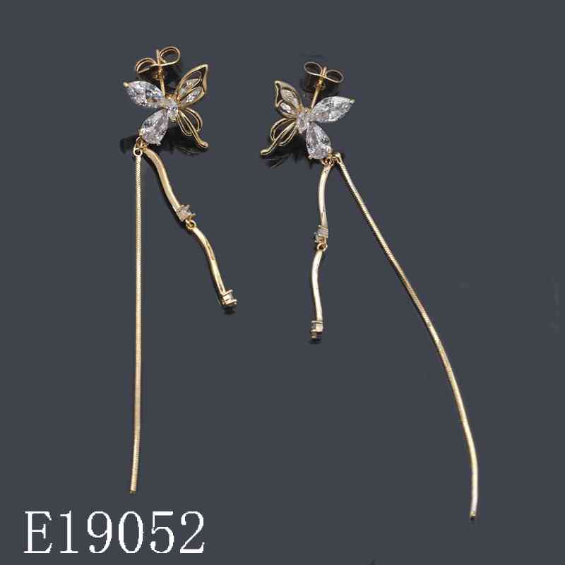 E19052 - 18K Gold Plated Cubic Zirconia Butterfly Drop Earrings – Elegant Long Chain Dangle Threader Earrings for Women