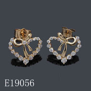 E19056 - 18K Gold Plated Heart & Bow Stud Earrings with Cubic Zirconia | Sparkly Romantic Jewelry Gift