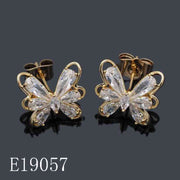 E19057 - 18K Gold Plated Cubic Zirconia Butterfly Stud Earrings | Sparkly Crystal Insect Jewelry for Women
