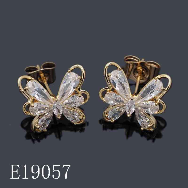 E19057 - 18K Gold Plated Cubic Zirconia Butterfly Stud Earrings | Sparkly Crystal Insect Jewelry for Women