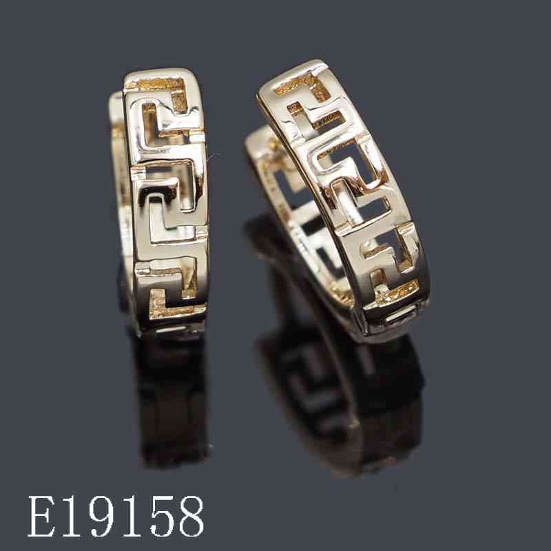 E19158 - 18K Gold Plated Greek Key Hoop Earrings | Classic Geometric Huggie Earrings for Women
