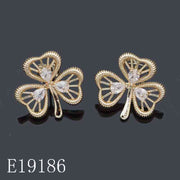 E19186 - 18K Gold Plated Shamrock Clover Stud Earrings with Cubic Zirconia | Good Luck Jewelry