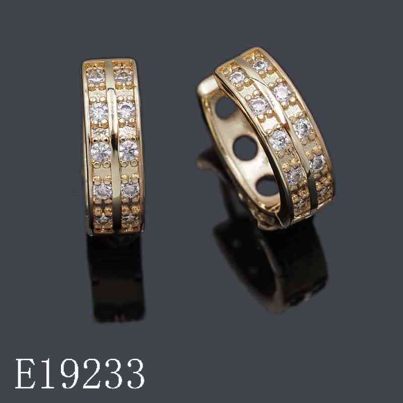 E19233 - 18K Gold Plated Double Row Cubic Zirconia Huggie Hoop Earrings for Women