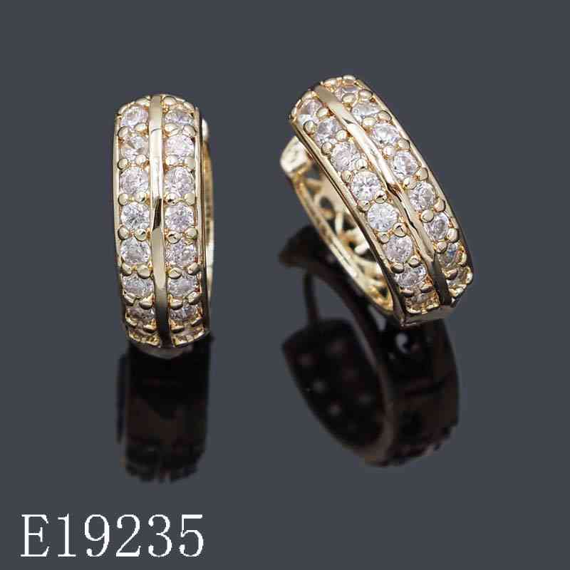 E19235 - 18K Gold Plated Double Row Cubic Zirconia Huggie Hoop Earrings | Sparkly Diamond Simulant Gold Hoops for Women