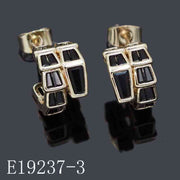E19237-3 - 18K Gold Plated Serpent Scale Huggie Hoop Earrings | Black Enamel Geometric Snake Hoop Earrings for Women
