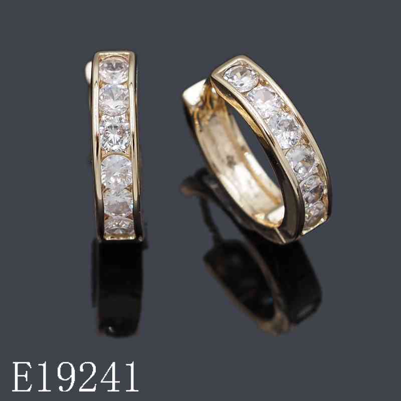 E19241 - Gold Plated Cubic Zirconia Huggie Hoop Earrings | Channel Set Sparkle Hoops for Women