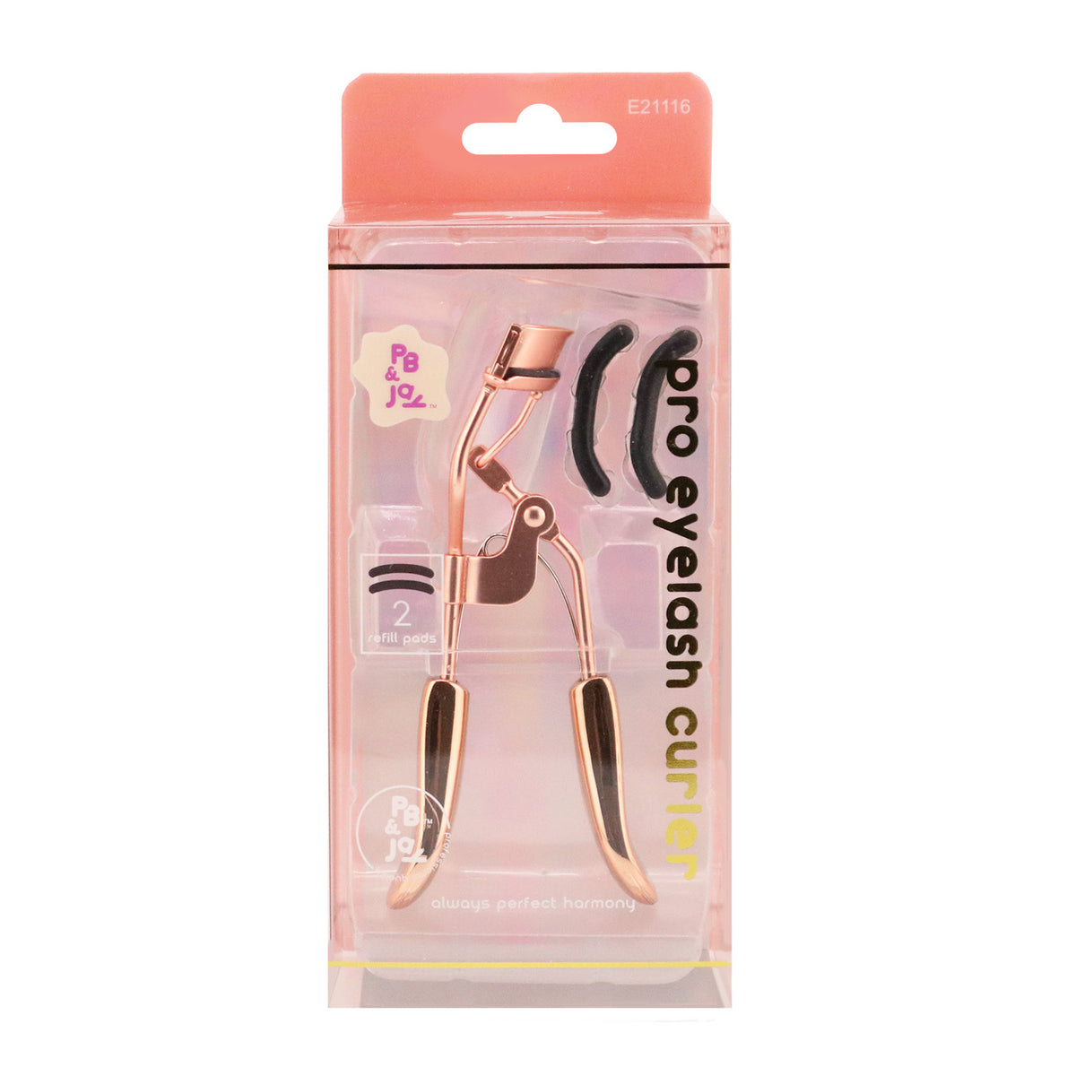 PB & Jay Rose Gold Pro Eyelash Curler with 2 Refill Pads – Metallic Comfort-Grip Lash Tool