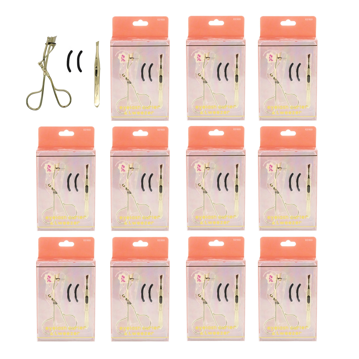 PB & Jay Gold Eyelash Curler & Slant Tweezer Set with Refill Pads – 12pcs