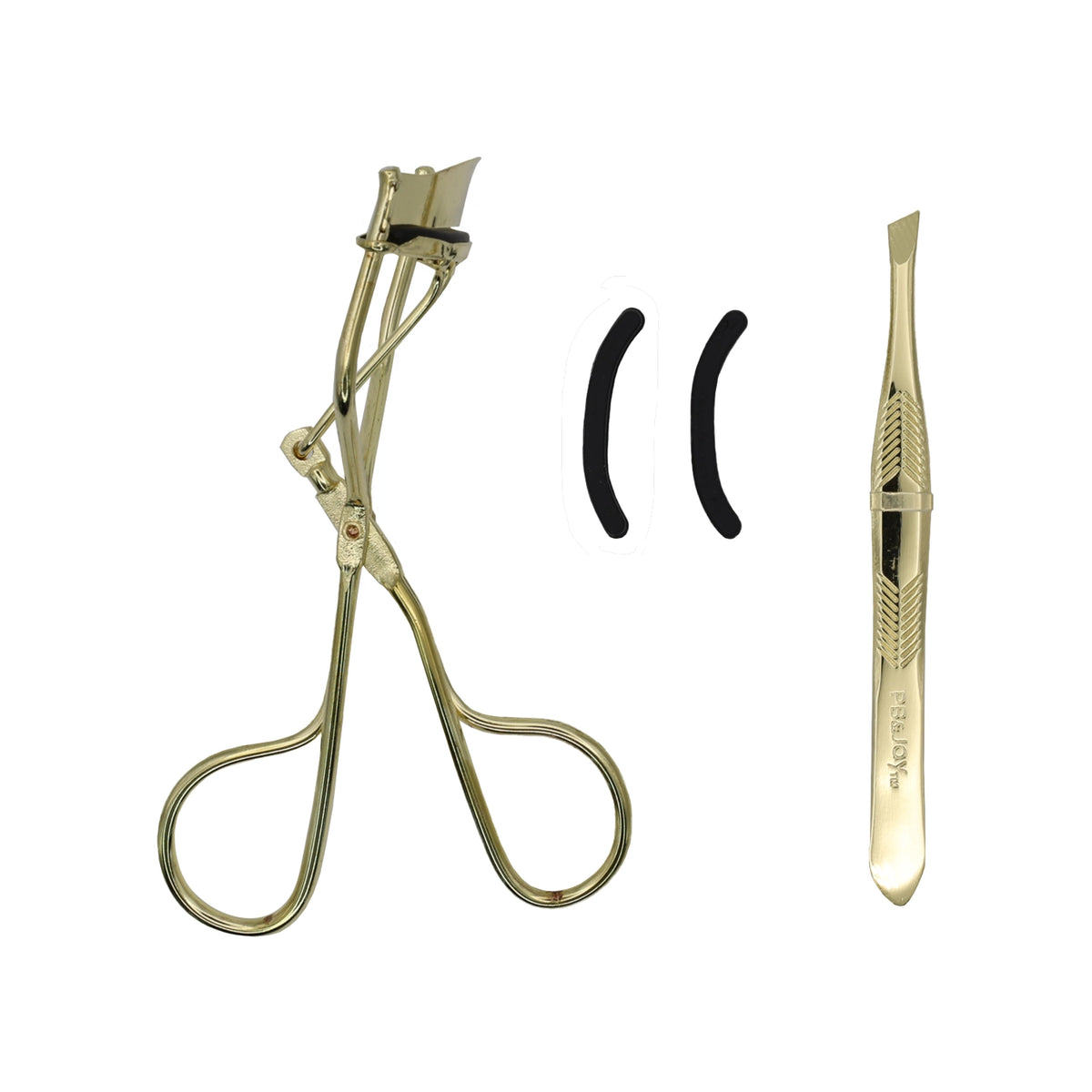 PB & Jay Gold Eyelash Curler & Slant Tweezer Set with Refill Pads – 12pcs