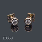 E8360 - 18K Gold Plated Bezel Set Solitaire Cubic Zirconia Stud Earrings | Classic Round Crystal Studs