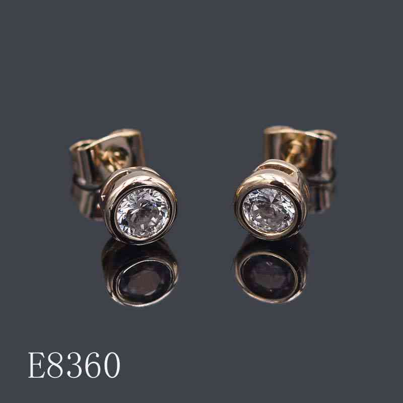E8360 - 18K Gold Plated Bezel Set Solitaire Cubic Zirconia Stud Earrings | Classic Round Crystal Studs