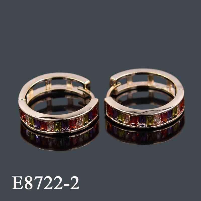 E8722-2 - 18K Gold Plated Rainbow Zirconia Huggie Hoop Earrings | Baguette Cut Colorful Crystal Channel Set Hoops