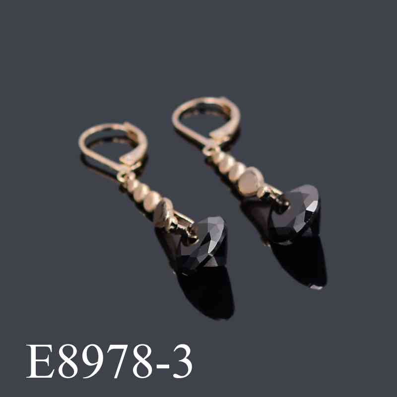 E8978-3 - Elegant Gold Plated Drop Earrings with Black Crystal Pendant | Leverback Dangle Earrings for Women