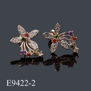 E9422-2 - 18K Gold Plated Multicolor Cubic Zirconia Flower Cluster Stud Earrings