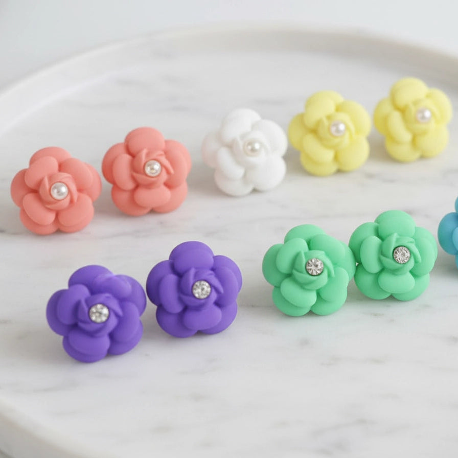 Vibrant Floral Stud Earrings | Colorful Resin Flower Petal Jewelry