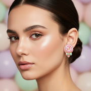 Cute Lollipop Stud Earrings with Rhinestones & Bows – 3cm Pastel Candy Earrings for Girls & Kids, 2-Piece Set (Multiple Colors) (EF-1181M)