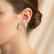 Elegant Mini Bow Hair Claw Clips – Rhinestone & Pearl Accents (2.2cm) (EF-1233GS)