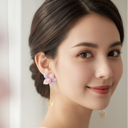 Elegant Asymmetric Floral & Butterfly Dangle Earrings | Pastel Drop Earrings (EF-1248SN)