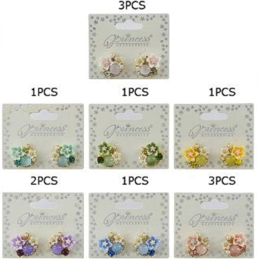 Floral Rhinestone & Pearl Stud Earrings - Elegant Bouquet Style (EF-1348K)