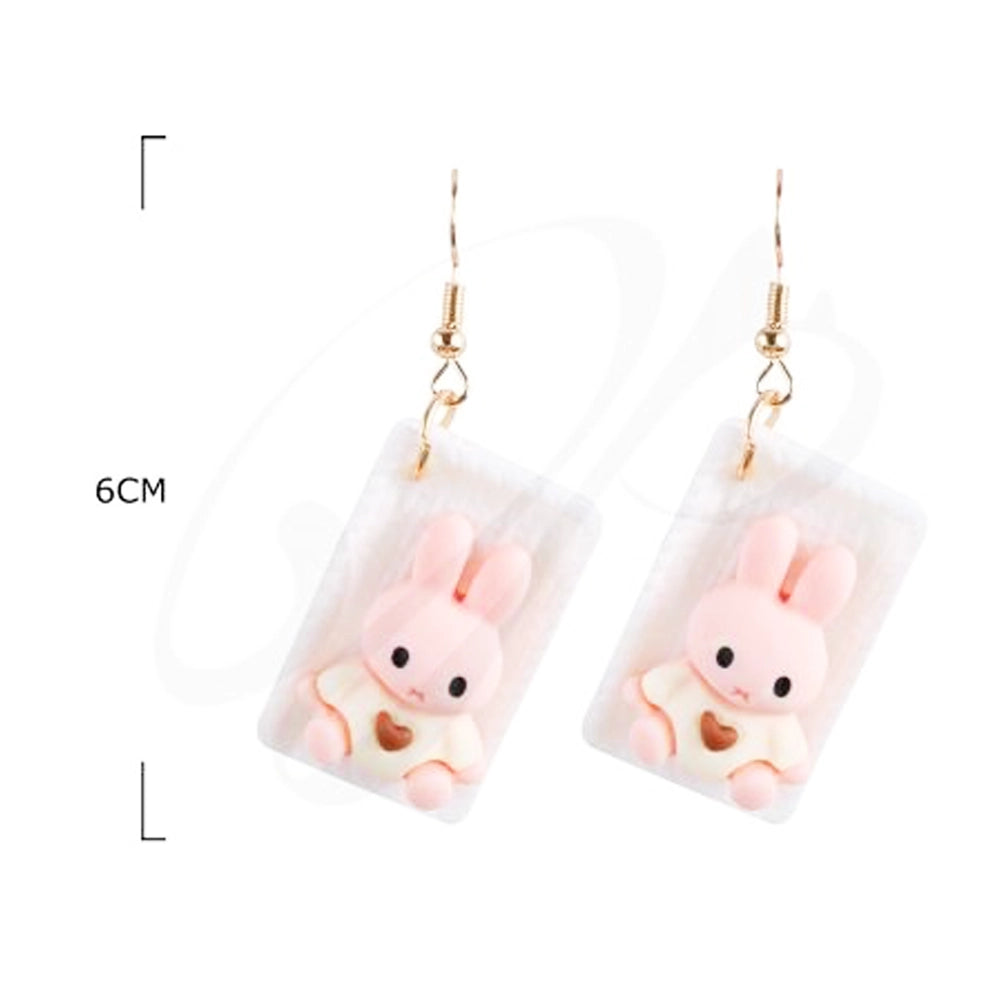 Adorable 3D Bunny Rabbit Drop Earrings – Kawaii Easter Jewelry (EF-1351EA)