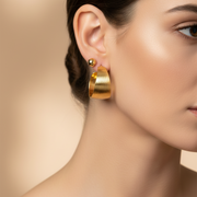 2-Pair Earring Set – Wide Gold and Silver Textured Hoop Earrings & Matching Studs Set ( EF-2011GS)