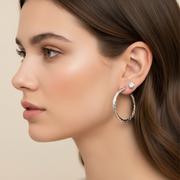 3-Pair Earring Set – 5cm Twisted Hoop Earrings & 0.8cm Rhinestone Studs Set, Gold & Silver Fashion Jewelry Pack (EF-2022GS)