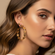 Butterfly Charm Hoop Earrings and Ball Stud Set - 2 Pairs (Gold/Silver) (EF-2031GS)
