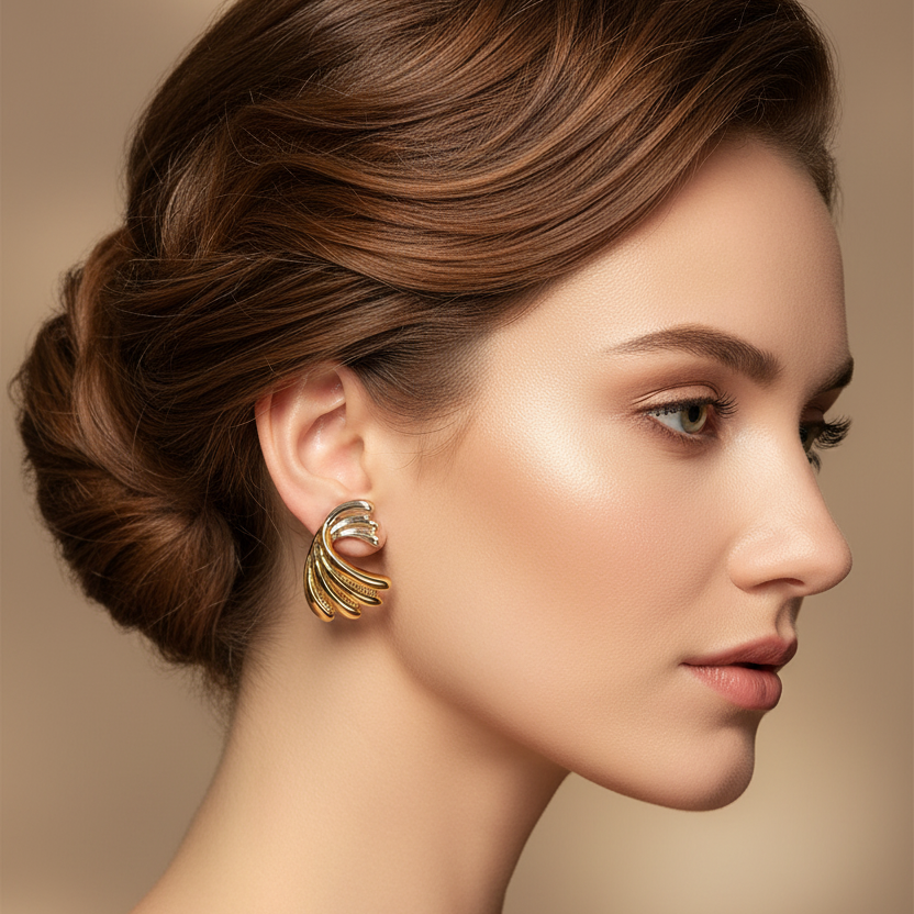 2-Pair Earring Set – Two-Tone Gold & Silver Statement Wing & Stud Earrings (EF-2038GS)