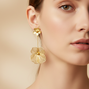 Boho Filigree Floral Drop Earrings – Elegant 7.5cm Textured Flower Dangle Earrings for Women (Gold & Silver Finish) (EF-2049GS)
