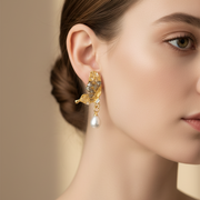 Elegant Crystal Butterfly Drip Pearl Earrings – Statement Raw Quartz Druzy Drop Earrings for Women (EF-2102GS)