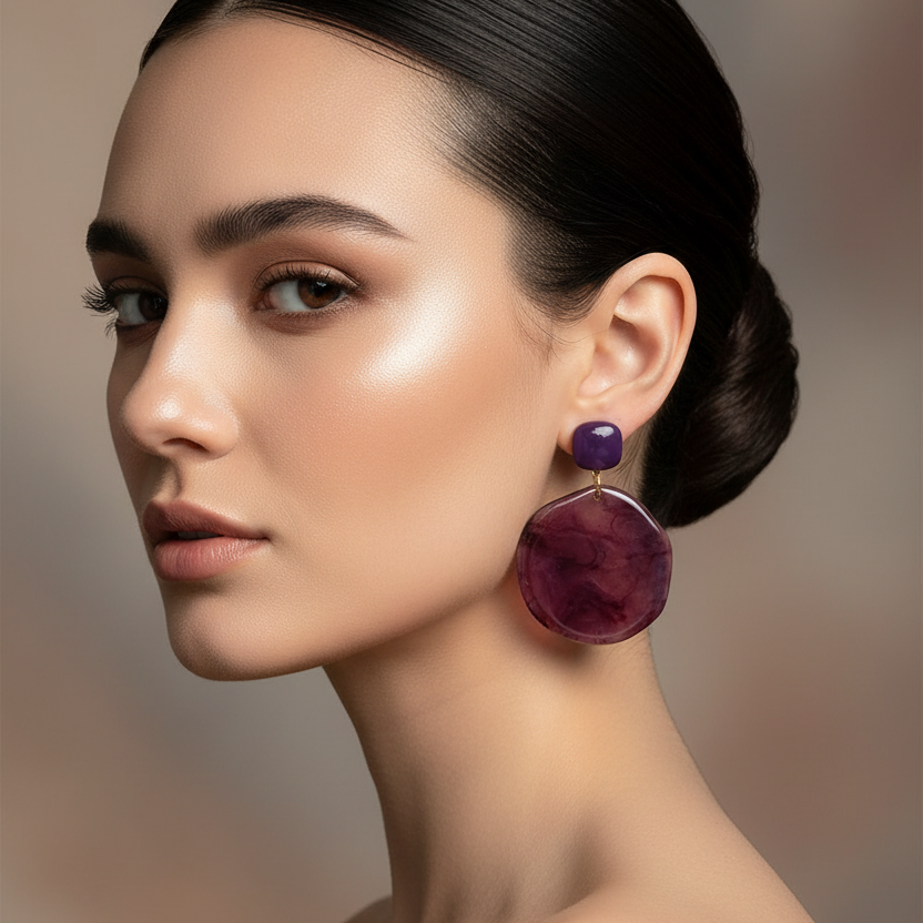 Statement Drop Earrings – Marbleized Resin Geometric Dangle Earrings (EF-6013P) (EF-6013P)